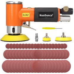 NuoDunco 1/2/3 Inch Mini Random Orbital Air Sander Kit Industrial Grade Pneumatic Sander For Auto Body Work With 60 Pcs 1"2"3" Hook & Loop Sanding Dis