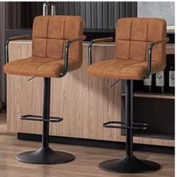 Set of 2 Brown Suede Barstools – Comfy & Stylish Seating