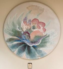 Vintage 1970s Simone Signed Circular Floral Painting-Glitter Resin-Tondo Art-Huge 42” Hand Painted!