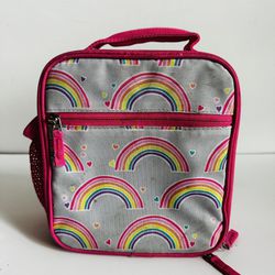 Pottery Barn Classic Lunch bag Grey Pink Rainbows Heart Kids Collection Designer