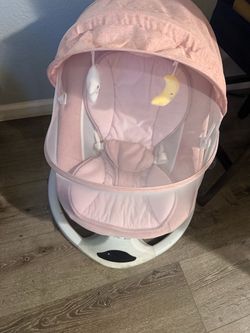 Pink Baby Swing with Canopy and Toys & Bassinet