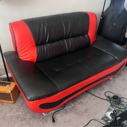 Red / Black Leather Modern Couch Loveseat Chair