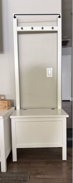 IKEA White Entryway Bench with Storage & Coat Rack