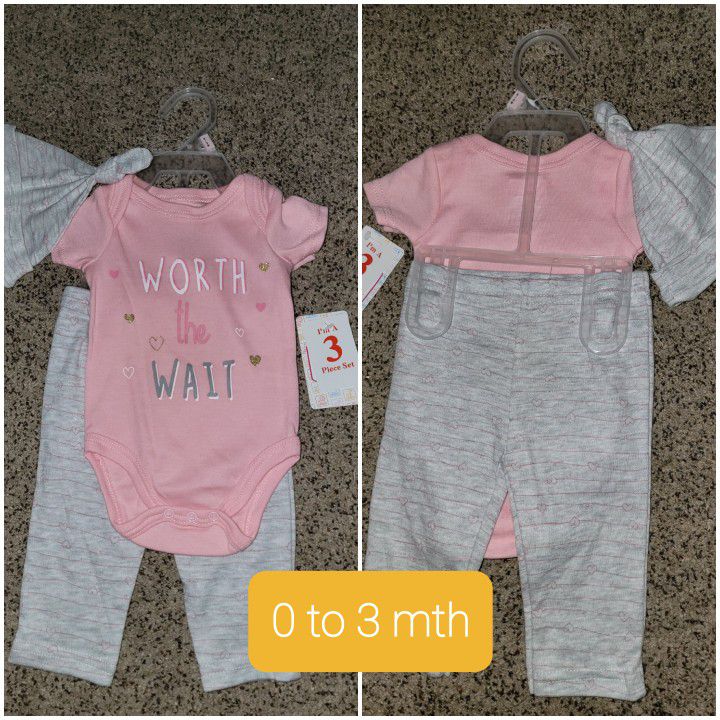 #NEW 2 AND 3 PIECE BABY OUTFITS.  SIZES ON PICTURES.  PRICE IS PER ITEM. 
