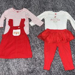 Carter’s Two Cute Christmas Red & White Outfits Size 9 Months