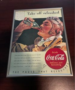 Framed 1942 Coca-Cola "Take Off Refreshed" WWII Pilot Ad OBO