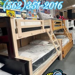 Twin Full Whitewash Bunk Bed With Mattress New