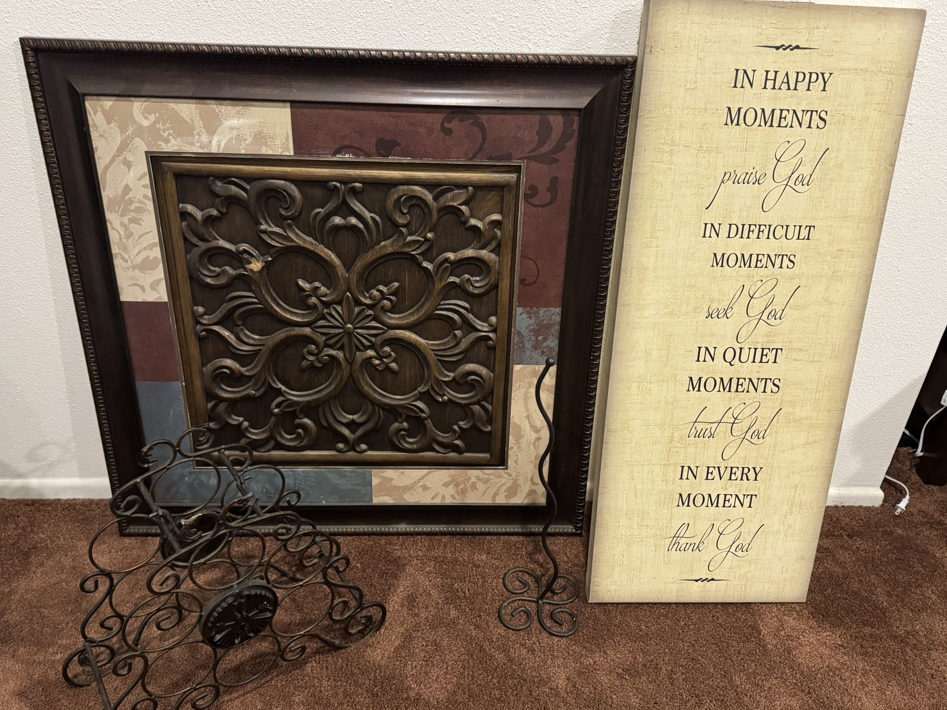 2 Pictures, Wine Rack, Toilet Paper Holder 
