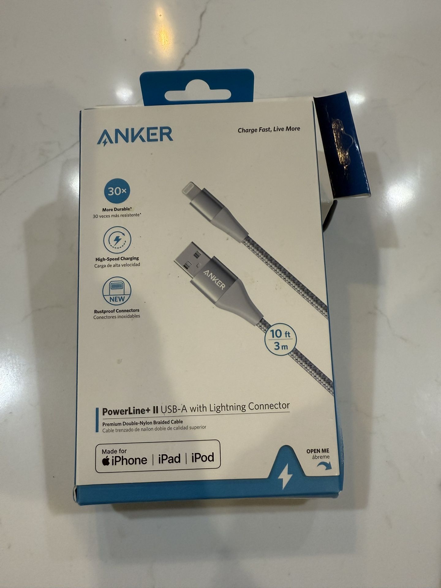 New Anker 10 Foot USB-A to Lightning Cable 