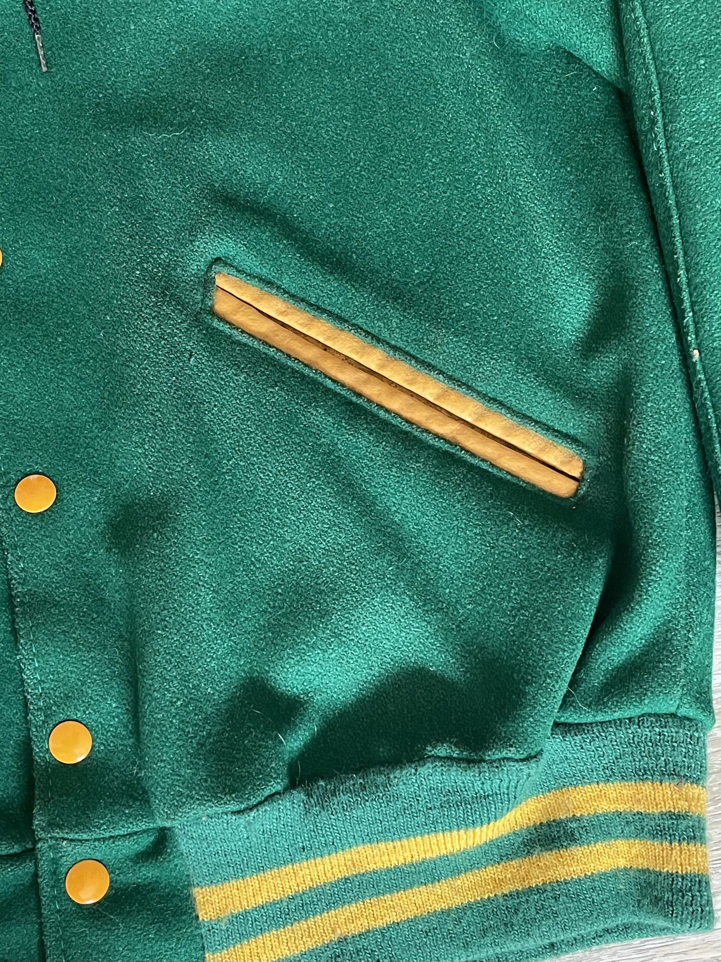 Vintage 70s 80s wool LETTER JACKET green Letterman coat green