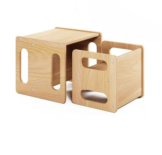 Montessori Weaning Table and Chair Set,Real Hardwood, Desk for Toddler Reading,Snack Time,Playroom,Activity Cube,Step Stool,1-3 Year Old Kids Montesso