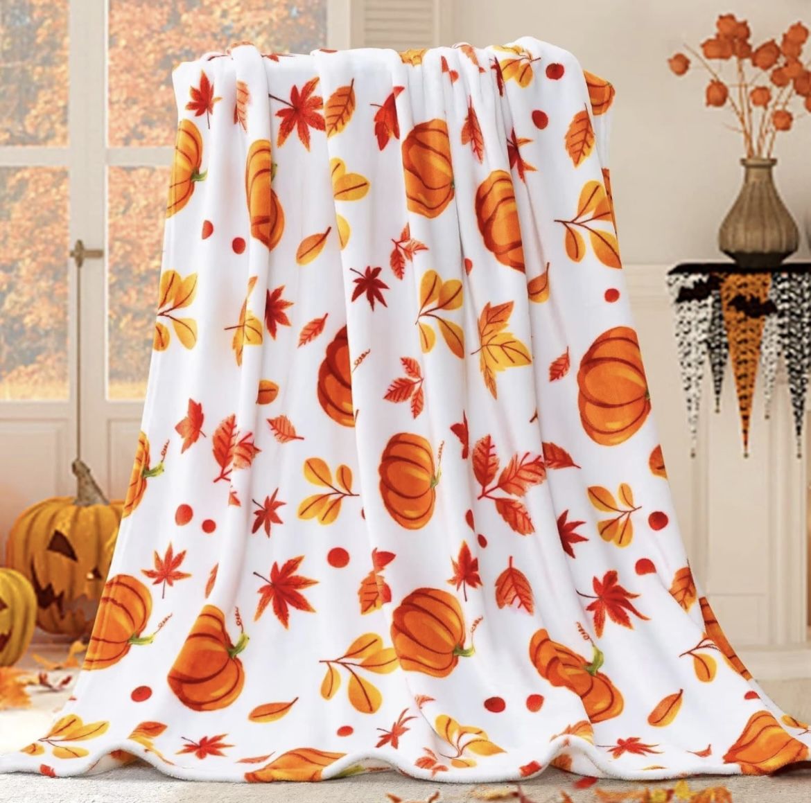 New In Box Fall Throw Blanket,Halloween Pumpkin Autumn Plush Fall Decor Fleece Fuzzy Picnic Throw Blanket for Couch Sofa Chairs(50"x60")