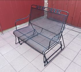 Vintage Wrought Iron Outdoor Patio Glider Loveseat