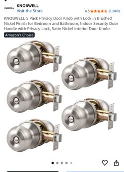 5 Pack Privacy Door Knob with Lock in Brushed Nickel Finish for Bedroom and Bathroom