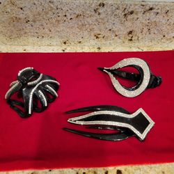 3 Good Sized Rhinestone Hair Clips