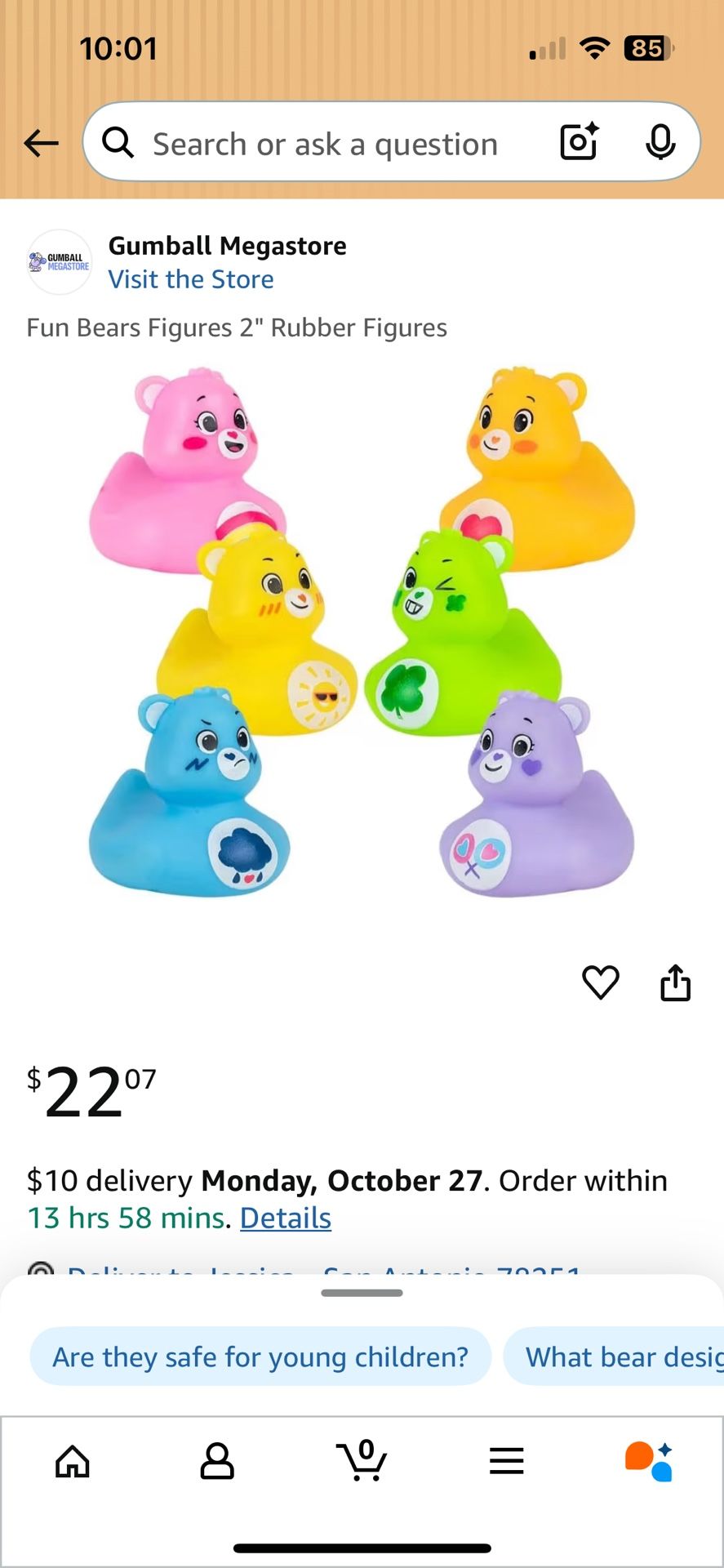 Care Bear Rubber Ducky- 6 Count Retails For $22.99