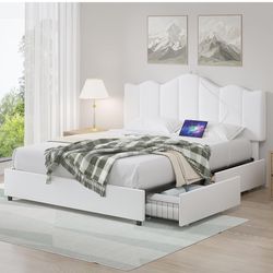 Bed Frame with Drawers and Charging Station