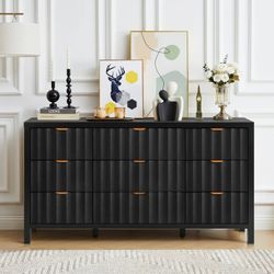 6 Drawer Black Dresser – Wide Modern Storage Cabinet with Textured Front