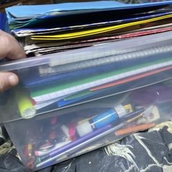 Small Tote Of School Supplies
