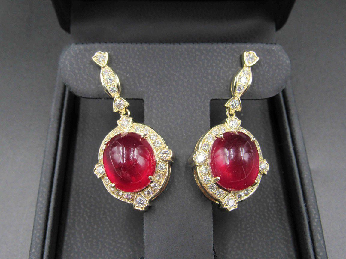 14K Yellow Gold 29.50 Carat Ruby 1.65 Carat Diamond Earrings Price is Firm