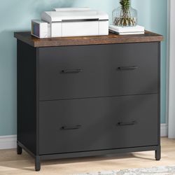 Tribesigns 2-Drawer File Cabinet, Wood Lateral Filing Cabinet for Home Office, A4, Letter Size, Brown and Black 