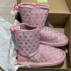 NEW Girl’s Arctic Paw Pink Faux Suede Silver Stars Winter Boots - Size 1