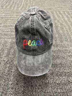 Unisex Gray Adjustable Baseball Cap Embroidered Rainbow Peace One Size