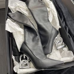 Dolce & Gabbana Black Heeled Boots with Silver Sculpted Heels