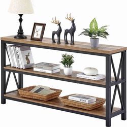 FATORRI Industrial Console Table for Entryway, Wood Sofa Table, Rustic Hallway Tables with 3-Tier Shelves for Living Room (55 Inch, Rustic Oak) 