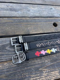 Chrome Hearts Style Black Leather Cross Belts
