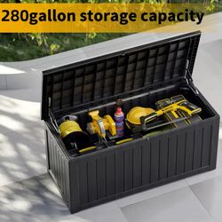 HUGE 280 Gallon Black Resin Deck Box Outdoor Storage - New In Box