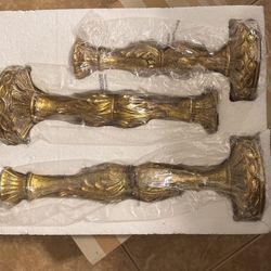 3 Pc Gold Carved Candle Holders