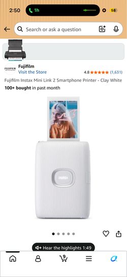Instax Mini Link 2 White Clay Photo Printer
