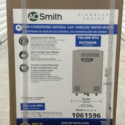 AO Smith Natural Gas Tankless Water Heater 190000 BTU