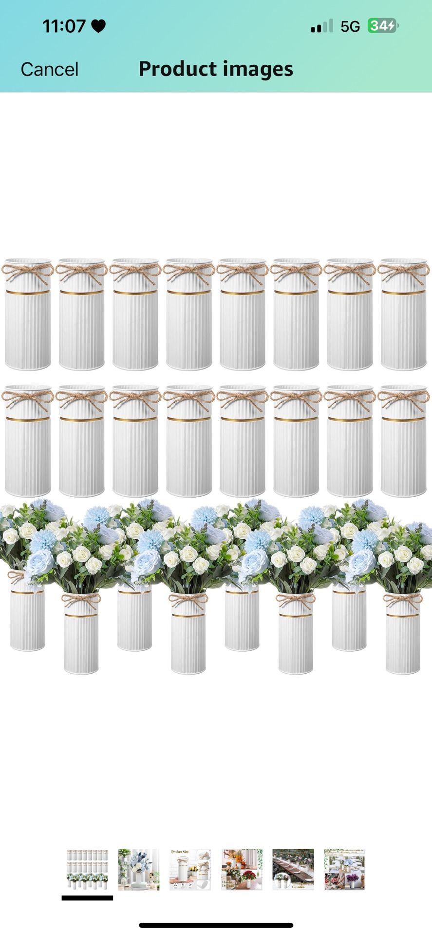 16 Pcs 7. 48 Inch Vases for Centerpieces Mason Jars with Twine Bow Galvanized Metal Flower Vase Rustic Vintage Farmhouse Tin Bucket Decor for Artifici
