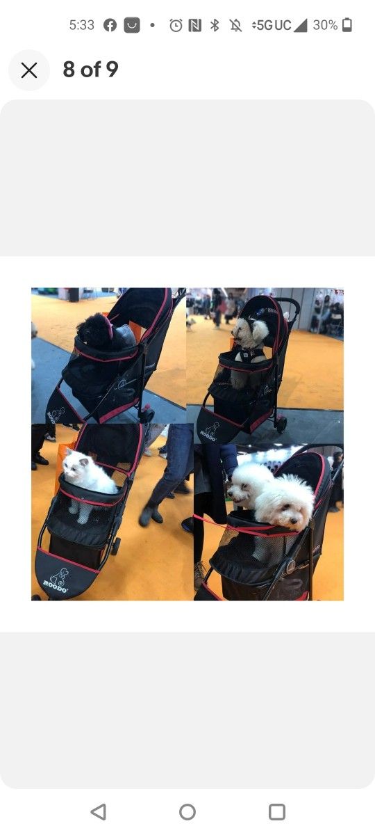 ROODO Escort 3 Wheel Pet Strollers Small Medium Dogs Cat Kitty Cup Holder Lig...