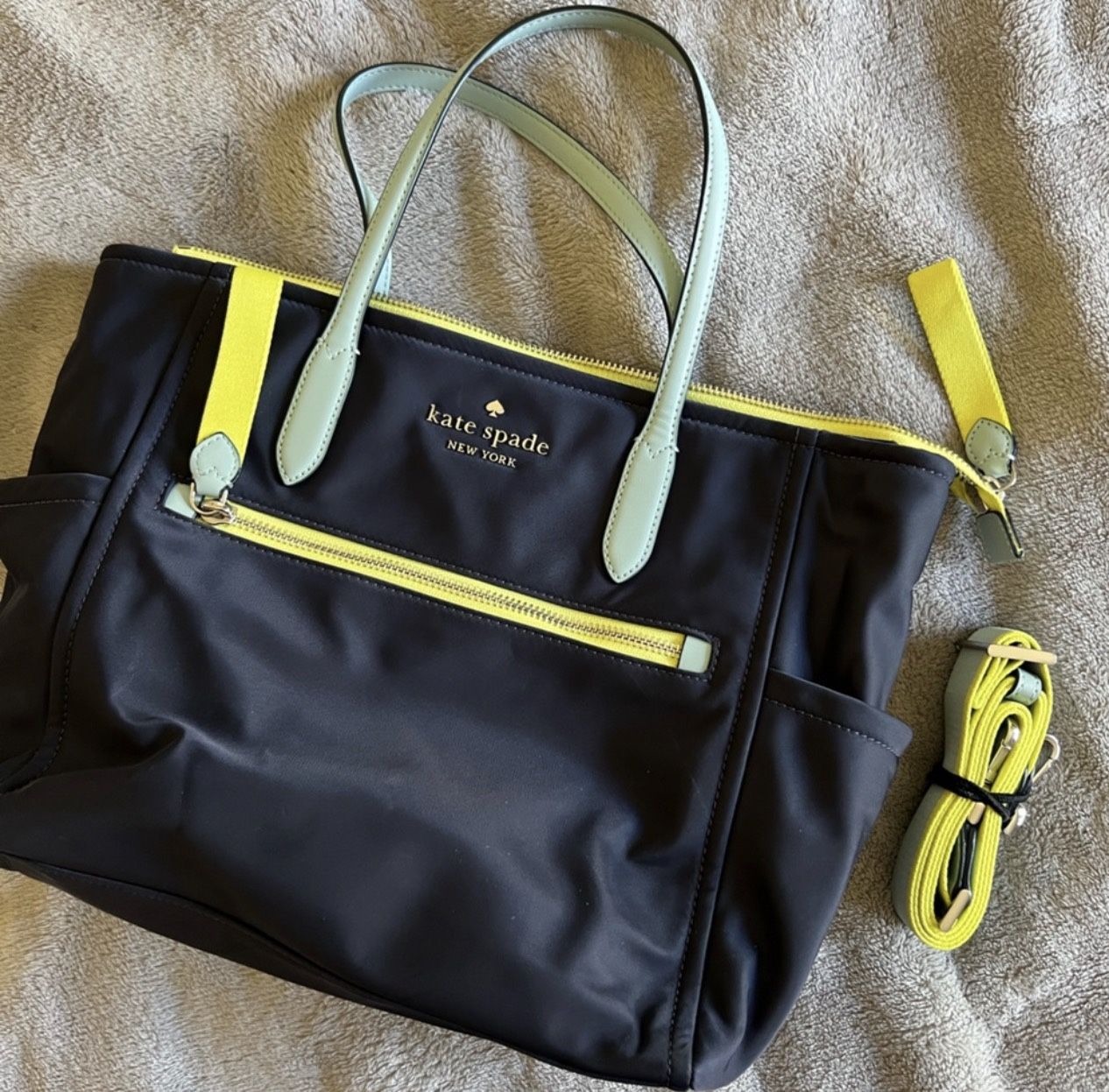 Kate Spade Nylon Chelsea Satchel Navy Blue Yellow