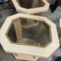 Two Solid Wood Side Tables With Glass Top $30 Both