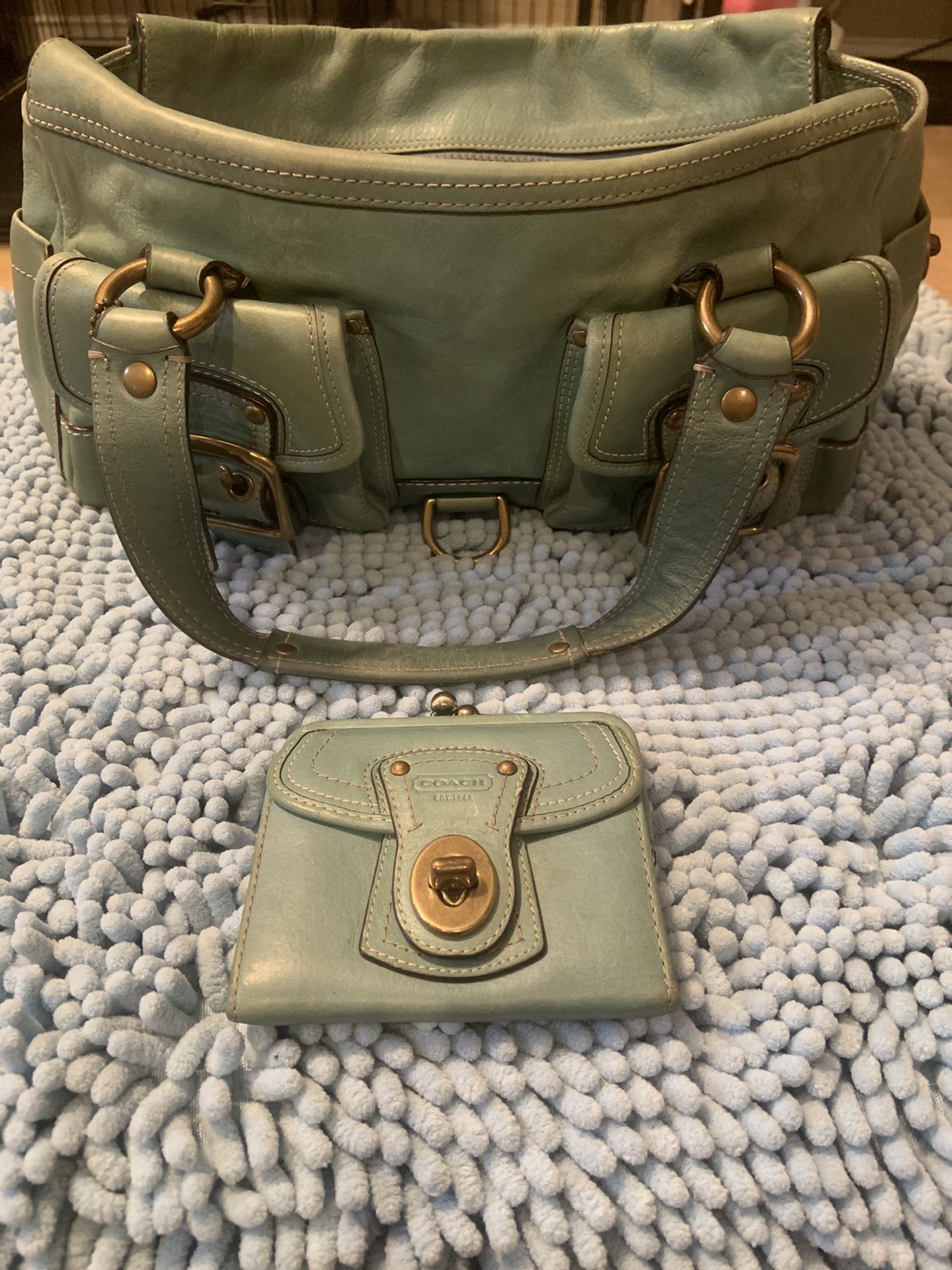 COACH 65TH ANNIVERSARY ICONIC TIFFANY BLUE LEGACY SATCHEL BAG #10330 AND MATCHING WALLET