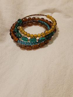 WIre cuff tribal Boho multi tower beaded bracelet