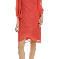 Brand New Woman’s Donna Rico brand Red Dot Balloon Sleeve Faux Wrap Dress Up For Sale