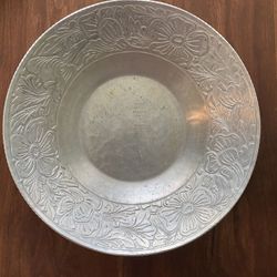 Hand Forged Metal Serving Bowl With Floral Flower Design