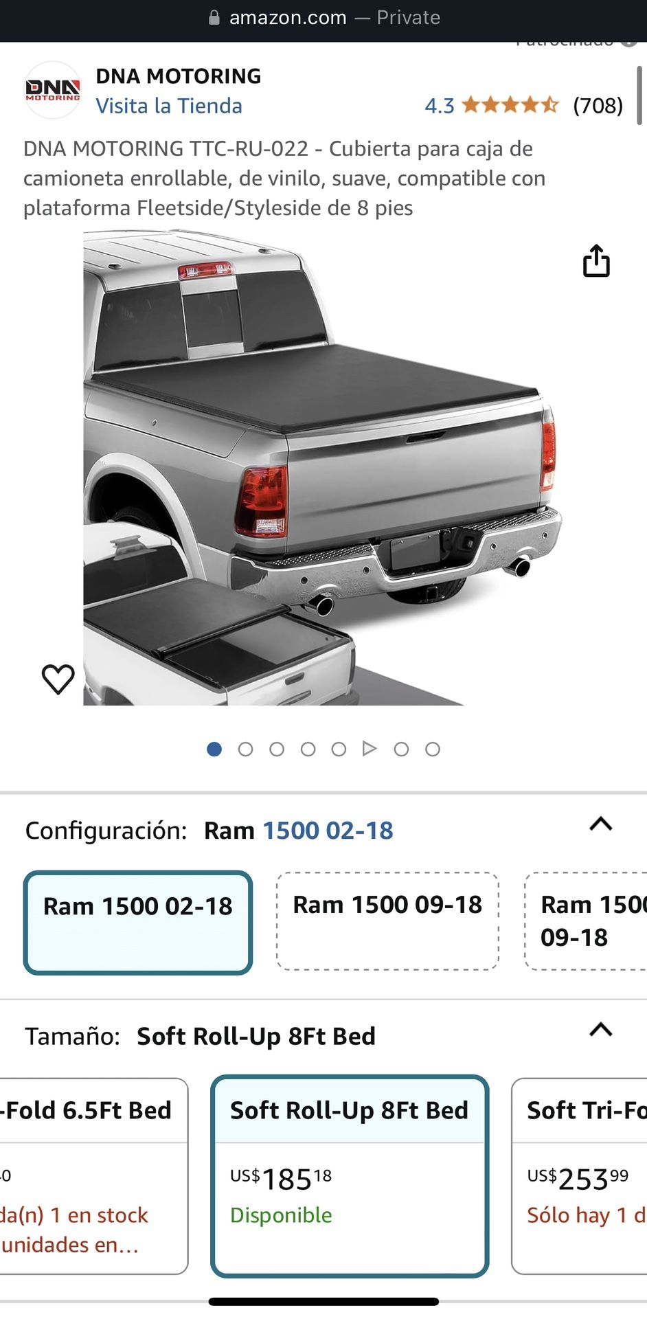 Dodge ram roll up bed cover 8ft fits all years!