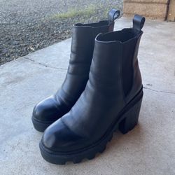 Black Leather Slip On Boots 10