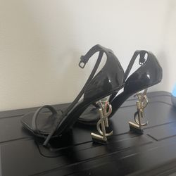Saint Laurent Opyum Heels – Black Patent Leather, Size 38 (YSL Logo Heel)