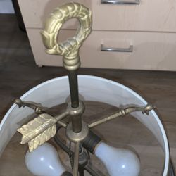 Antique Brass Table Lamp with Black Round Shade, Pull Chain, Laurel Leaf Pattern