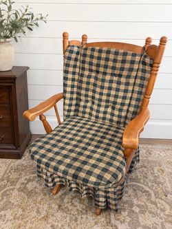 Wooden Rocking Chair with Plaid Cushions