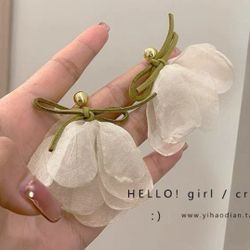 Flowers Dangle Earrings with Chiffon Floral Tassel for Vacation, Wedding, Daily