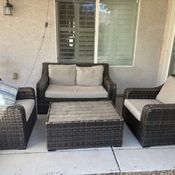 4-Piece Outdoor Wicker Patio Set – Loveseat, 2 Chairs & Table