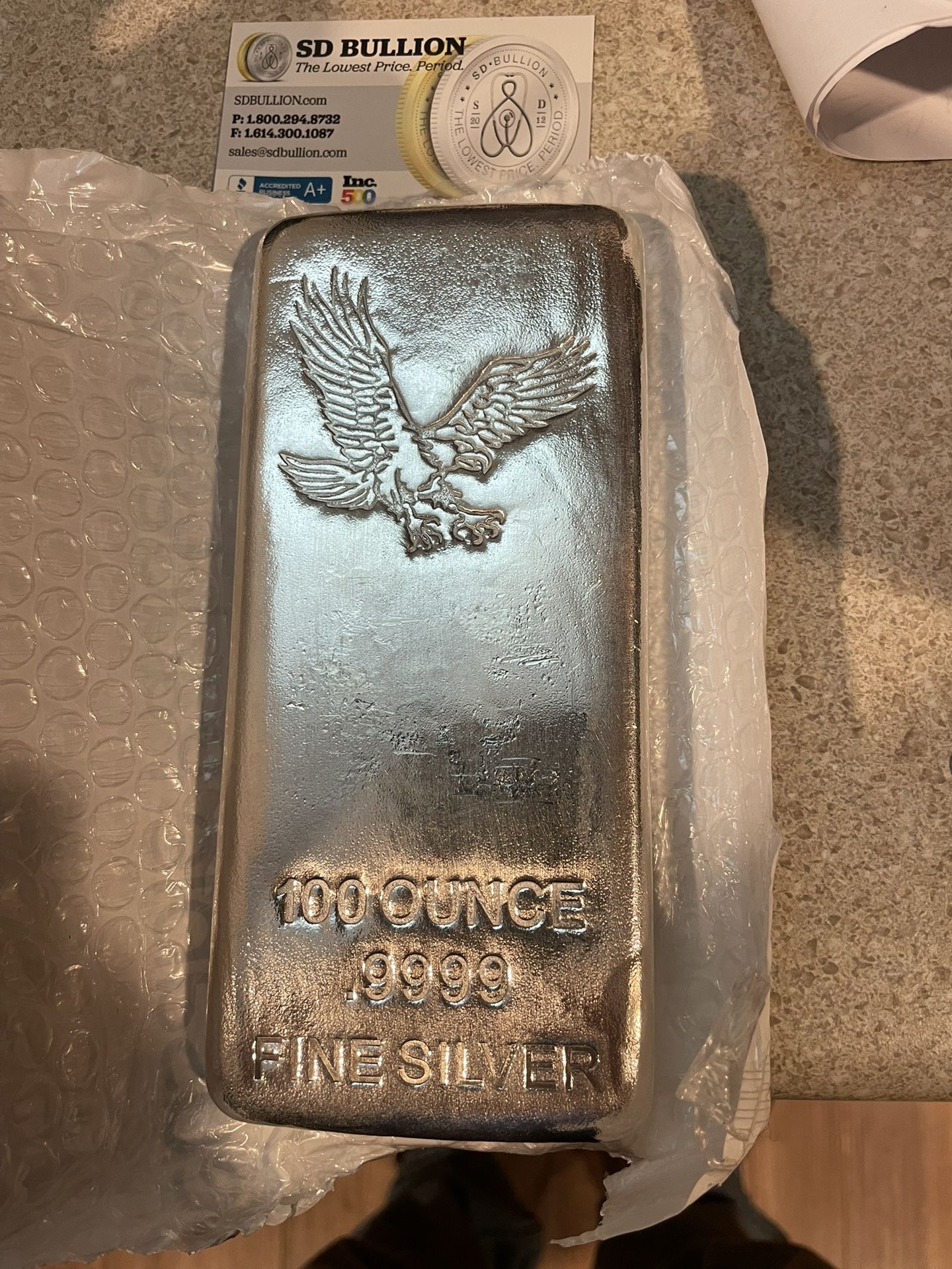 100 Oz .999 Bullion Silver Bar